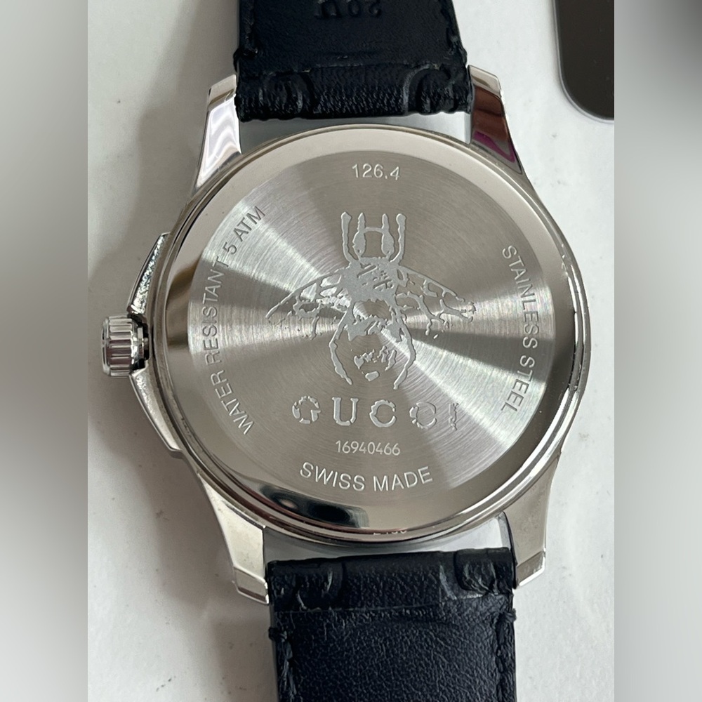 Gucci Men's 126.4 YA1264031 G-Timeless GG Black Leather Watch - Picture 14 of 16